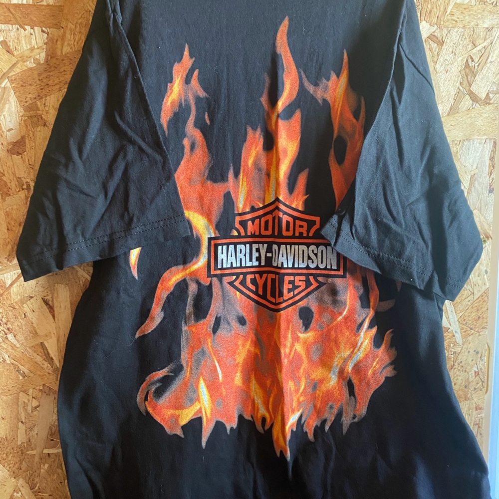Harley-Davidson Black Tee with Orange and Yellow Flame Logo